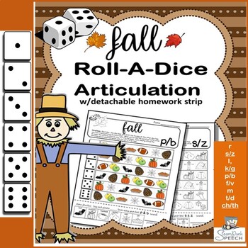 Preview of Roll-a-Dice FALL/AUTUMN Articulation: NO PREP Worksheets w/ Detachable Homework!