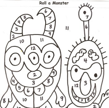 Preview of Roll a Monster Addition Practice to 12