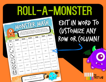 Preview of Roll a Monster Monster Mash Dice Rolling Game Activity Halloween