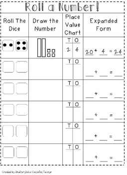 roll a number tens ones place value activity w