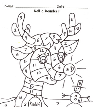 Preview of Roll a Reindeer Addition Practice to 12