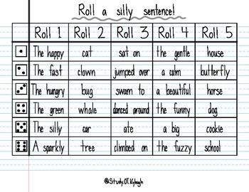 Preview of Roll a Silly Sentence Activity (3-lined Paper)