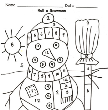 Preview of Roll a Snowman Addition Practice to 12