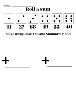 Preview of Roll a Sum - 2 Digit Addition with/without Regrouping