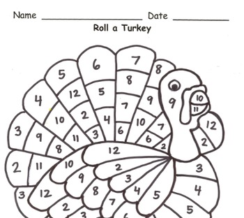 Preview of Roll a Turkey Addition Practice to 12