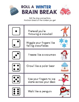 Roll a Winter Fun Brain Break Activity by Itty Bitty Hearts Learning Center