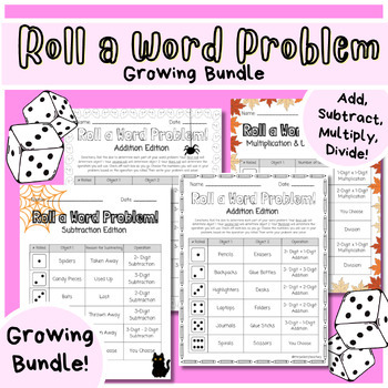 Preview of Roll a Word Problem/Number Story BUNDLE-Math Centers Activity for Primary Grades