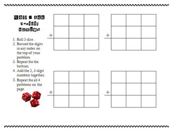 Preview of Roll and Add 3 Digit Numbers Basic Game