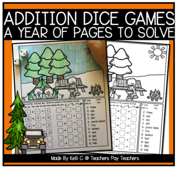 Preview of Roll and Add Math Dice Games For the Year  Color By Number Games 