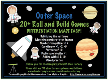 Preview of Roll and Build Outer Space ADDITION FACT FLUENCY/Numbers/SUBITIZING