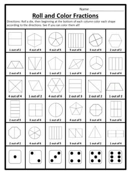 roll and color a fraction math center fractions game