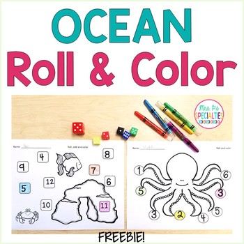 Preview of Roll and Color Ocean Theme Math Center- FREEBIE!!