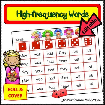 Preview of High Frequency Word Games – Thanksgiving Themed Roll and Cover {EDITABLE}