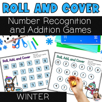 Preview of Roll and Cover Winter Number Recognition and Addition Math Games
