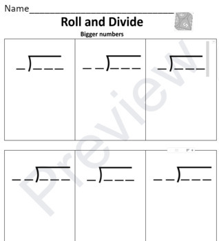 Preview of Roll and Divide Bigger Numbers