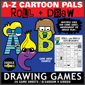 Preview of Roll and Draw Alphabet Cartoon Pals Game Sheets | Drawing and Writing Activities