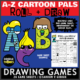Roll and Draw Alphabet Cartoon Pals Game Sheets with Writi