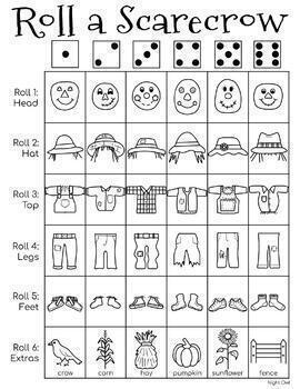 Scarecrow Portrait Shapes Roll and Draw Game Sheets