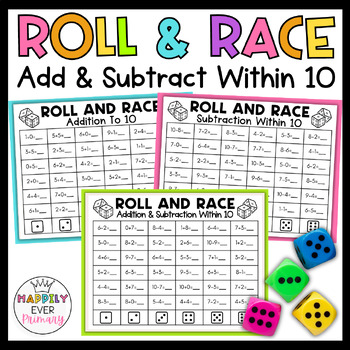Preview of Roll and Race Math Dice Games - Addition & Subtraction Within 10 Fact Fluency