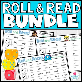 Preview of Roll and Read BUNDLE | Letter Names Nonsense Words Short Vowels Sight Words