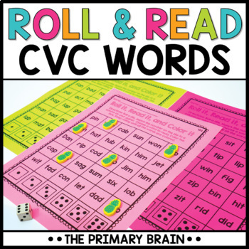 Preview of CVC Words Roll and Read Practice Game | No Prep Phonics Activities for Centers