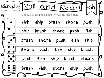 roll and read digraph worksheets 10 pages kindergarten