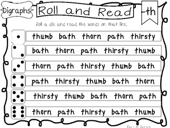 Roll and Read Digraph Worksheets. 10 pages. Kindergarten ...