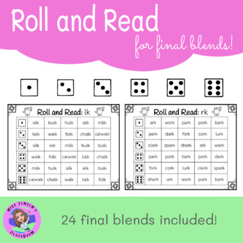 Roll and Read (Final Blends) Phonics Centre Activity by Miss Jensen's ...