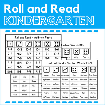 Preview of Roll and Read Numbers - Kindergarten Math Game Cards - Reading Activities