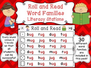Preview of Roll and Read Word Families (120 Differentiated No Prep Phonics Games & Centers)