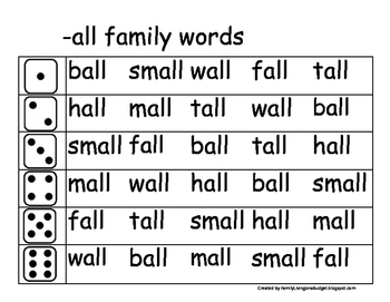 Roll and Read Word Family Fluency -30 families | TpT