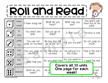 Roll and Read Sentences for 2nd Grade Benchmark Advance High Frequency ...