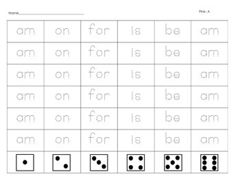 Roll and Trace Sight Word Practice Sheets by Kindergarten Daze | TpT
