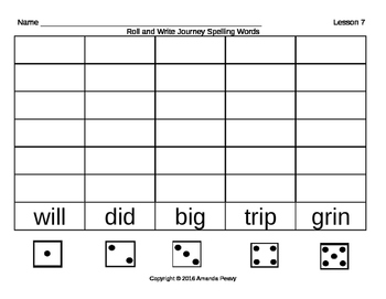 Preview of Roll and Write First Grade Journey Spelling Words