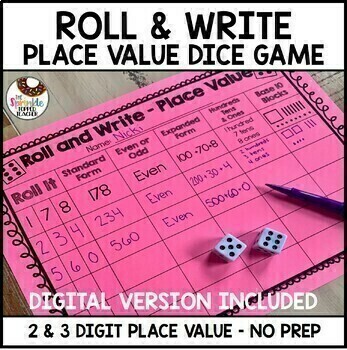 Preview of Roll and Write Place Value Dice Game - Paper and Digital