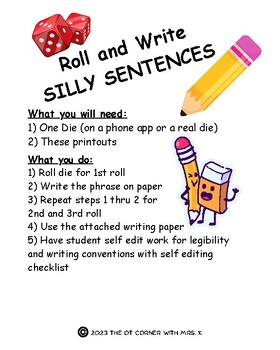 Preview of Handwriting: Roll and Write Silly Sentences
