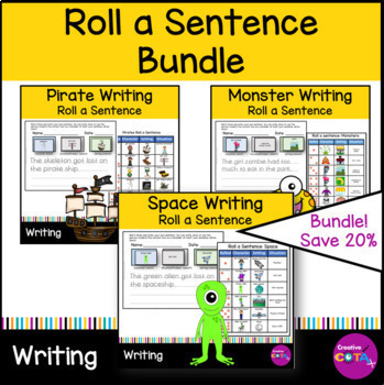 Preview of No Prep Narrative Writing Roll-a-Sentence or Story for Space, Pirates, Monsters