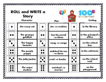 Preview of Roll and Write a Story 100th Day of School 