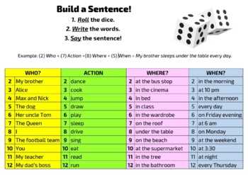 Preview of Roll and Build Silly Sentences