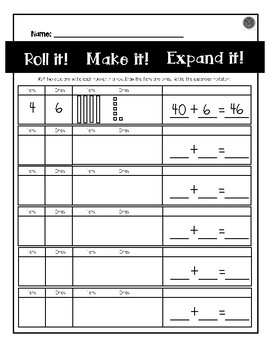 Preview of Roll it! Draw it! Expand it! Expanded Notation Addition Worksheets.