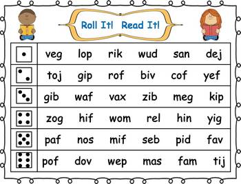 Preview of Roll it! Read It! CVC Nonsense Words Fluency Practice
