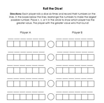 Preview of Roll the Dice - 6-digit Place Value Comparing Numbers Game