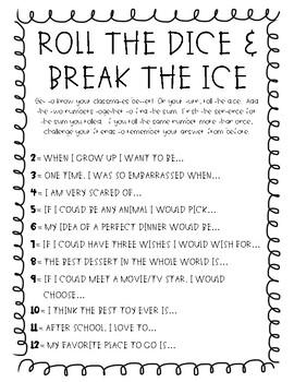 Roll the Dice and Break the Ice Activity by Taylor Uecker | TPT