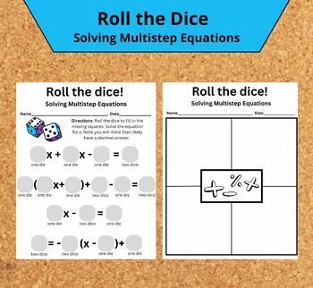 Preview of Roll the dice Solve Multistep equations