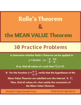 Preview of Rolle's Theorem & The Mean Value Theorem - 30 practice problems (detailed keys)