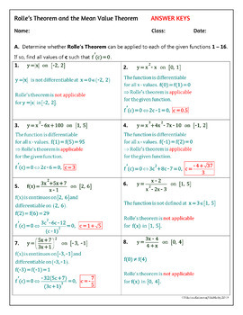 Rolle S Theorem And The Mean Value Theorem 30 Practice Problems Detailed Keys