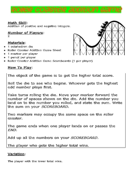 Roller Coaster Addition Game Great Center or Workstation by