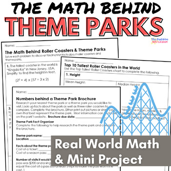 Preview of Roller Coaster Math Worksheets and Real World Mini Project