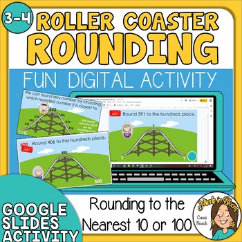 Preview of Roller Coaster Rounding to the nearest 10 and 100 Google Slides Digital Activity