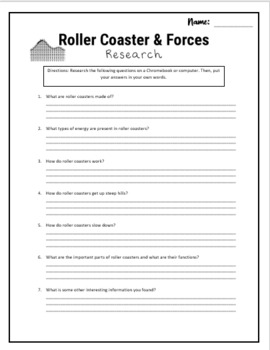 Preview of Roller Coaster (Types of Forces) Research